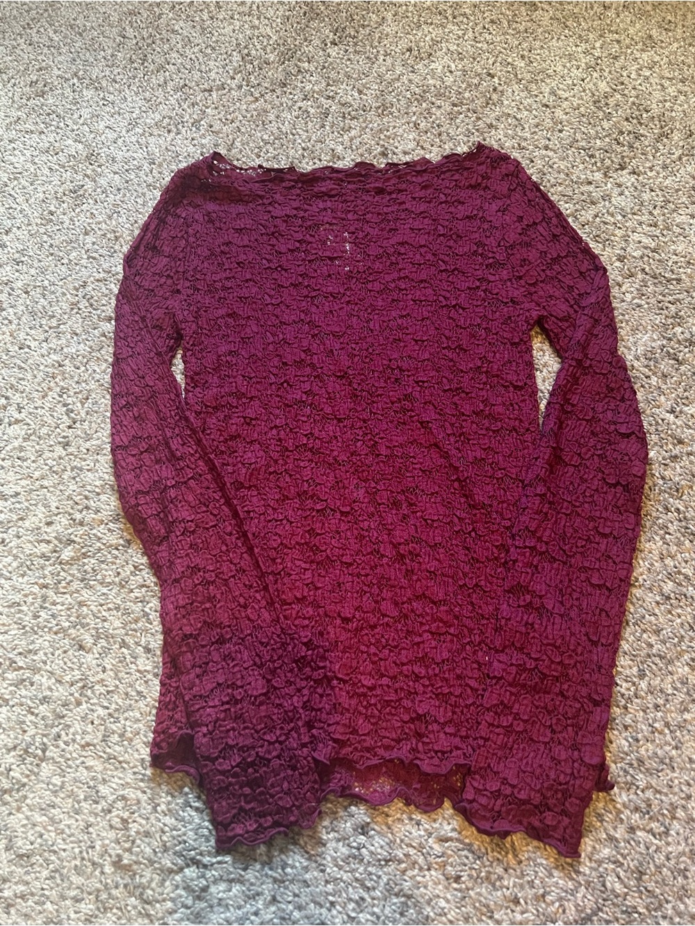 Women's J Crew Burgundy Lace-Texture Long Sleeve Sweater